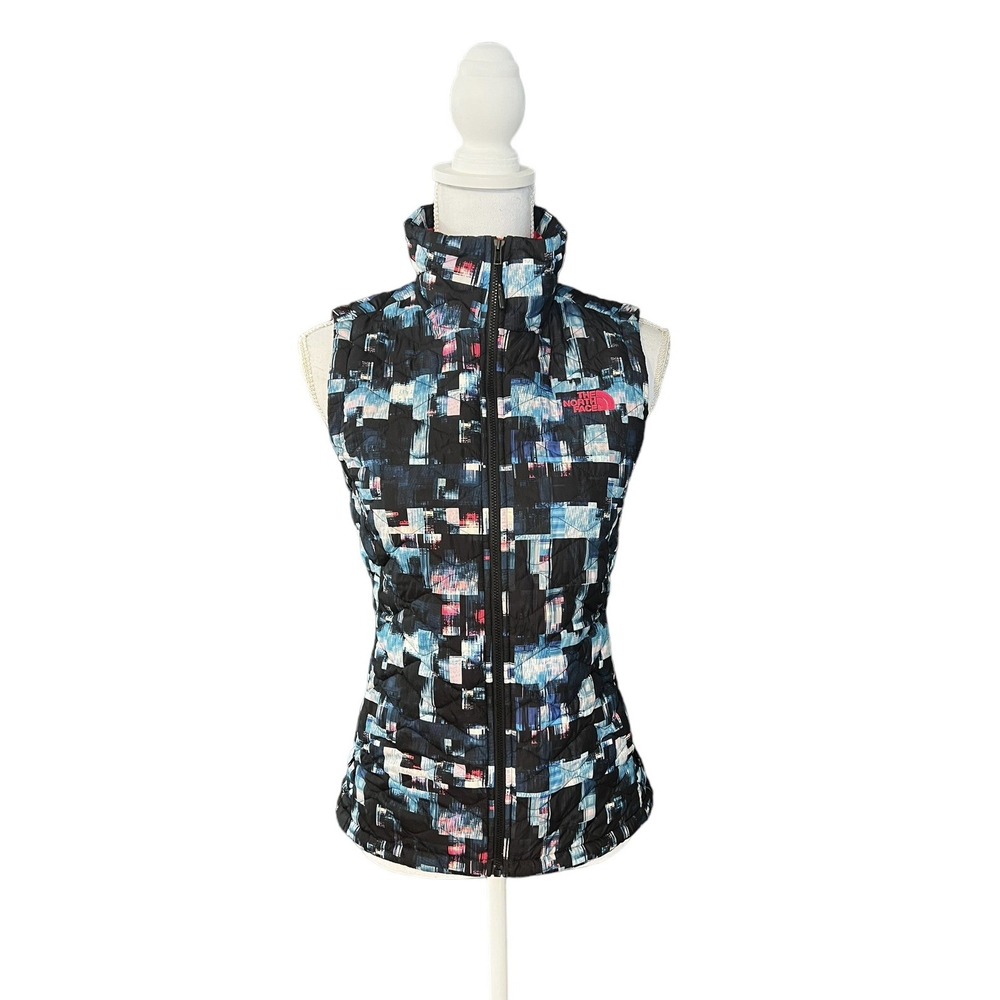 Women's NORTH FACE EUC Full Zip Puffy Geometric Print Polyester Vest-XS